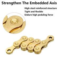 1 pieza Cadena de bicicleta dorada ENLEE para bicicletas de 6/7/8/9 velocidades, de acero duradero con diseño decorativo de cadena, resistente a la oxidación y con baño electrolítico, para bicicletas de montaña y de carretera, fácil instalación, engranaje de bicicleta