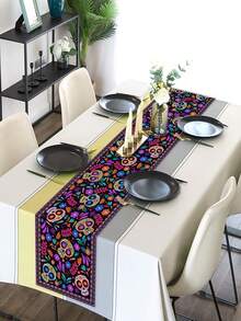 1 Stück/Halloween Tischdecke mit Schädel Muster Dekoration für Zuhause, Küche, Esszimmer Dekorationen für meine Halloween Tischdekoration.