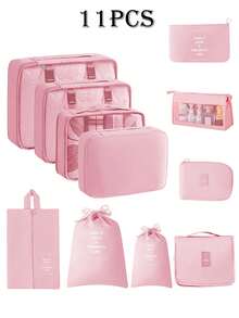 11件套便携式旅行收纳套装，多功能储物袋，包括洗衣袋、内衣袋、鞋袜袋、电子产品袋、束口袋、网袋、洗漱包、化妆包、行李袋 - 夏季旅行、度假、商务旅行的理想之选 - 彩色 - 查看 13