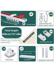 A Set Hidden Nano Silent Sliding Ceiling & Wall  Curtain Rail Set, Self- Adhesive And Nail Mouted Brackets 2 In 1 Double Fixed Curtain Track With Roller Hooks For Windows, Bedrooms, Showers, Closets And RVs - Easy To Install Curtain Rail