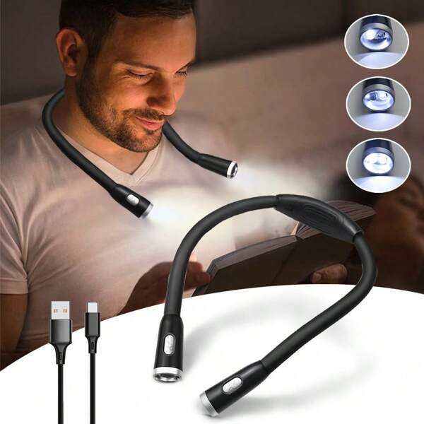Luz de lectura LED colgante de cuello, recargable por USB/modelo a pilas, luz de protección ocular para estudiantes, luz para libro, uso al aire libre de noche y carrera, banda ajustable, luz portátil para trabajos manuales creativos