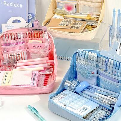 12格彩色大容量铅笔盒，简约牛津布文具收纳袋，适合学生，返校礼物