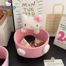 Sanrio 1 Stück Sanrio Hello Kitty süß Kawaii Aufbewahrungskorb, reizvoller Make-up Organizer, Schlafzimmer Dekoration, Geburtstagsgeschenk, Abschlussgeschenk, Pink - Hello Kitty bezaubernder großer Rollaufbewahrungskorb - multifunktionale Stoff Schreibtisch Organizer Box, klassisches Design, geeignet für Zuhause, Büro, Spielsachen und Zubehör