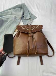 Large Capacity Vintage Simplistic Backpack, New Model Student Bookbag, Office Commute Backpack, PU Leather Material, Handbag, Fashion Versatile Women Bag, School Backpack