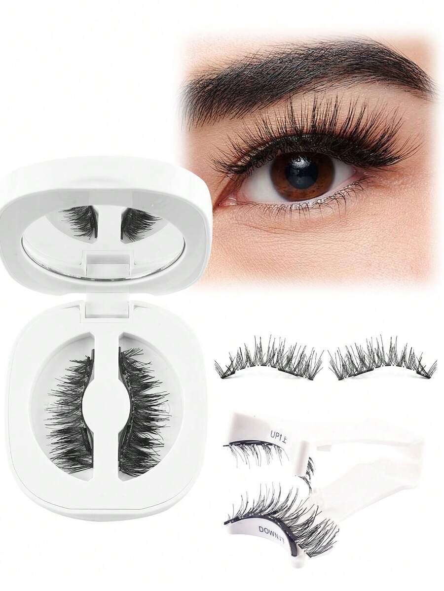 1 对磁性睫毛，带涂抹器，可重复使用磁性睫毛，无需胶水，磁性睫毛，无需眼线，猫眼自然妆容磁性睫毛，磁性睫毛