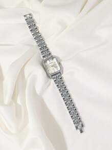 CARYINO 1pc CARYINO Ladies Stainless Steel Strap Watch, Classic Square Shape, Elegant Versatile Delicate Cubic Zirconia Quartz Watch, Suitable For Daily Life, Business, Gathering