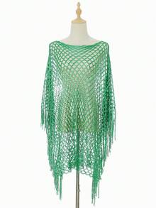 1 件女士时尚百搭针织镂空披肩/围巾、春夏罩衫、沙滩披肩