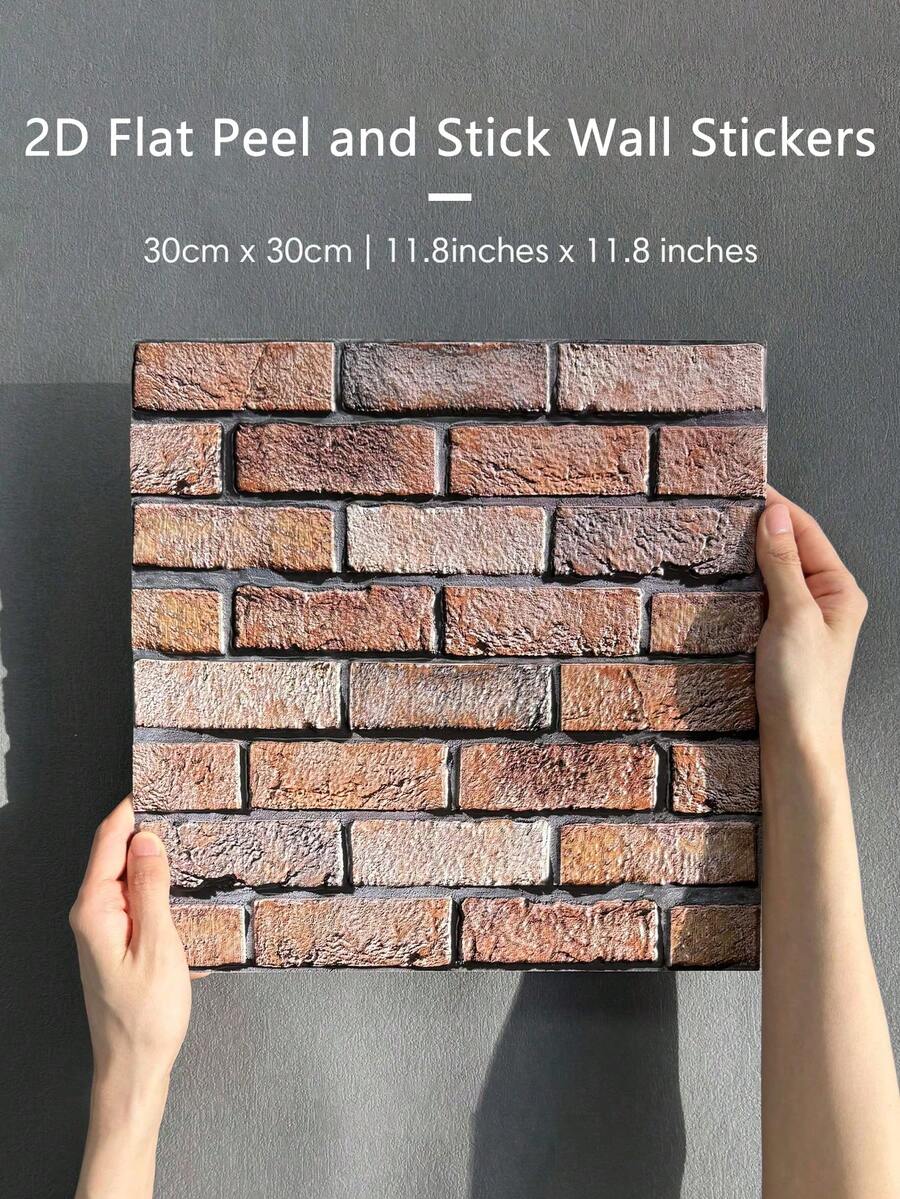 1/10 Miếng Dán Gạch Giả Hiệu Ứng 3D Tự Dính Màu Nâu Tấm Tường Gạch Giả Dán Xé Dán Tường Bếp Chống Thấm Nước Chống Mốc Trang Trí Tường Nhà Nông Trại