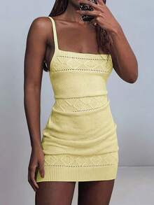 大胆的黄油黄色紧身针织连衣裙，柠檬光泽的紧身优雅，纹理女性化，非常适合阳光灿烂的日子，城市漫步，婚礼宾客针织连衣裙 - 黃色 - 查看 7