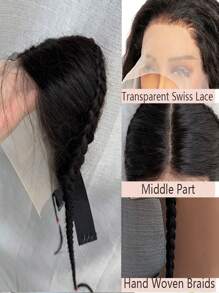Fascia per capelli 13x4 ad extensioni con chiusura a molletta in stile africano intrecciato, senza colla, con linea dei capelli in pizzo aperta, colore nero naturale