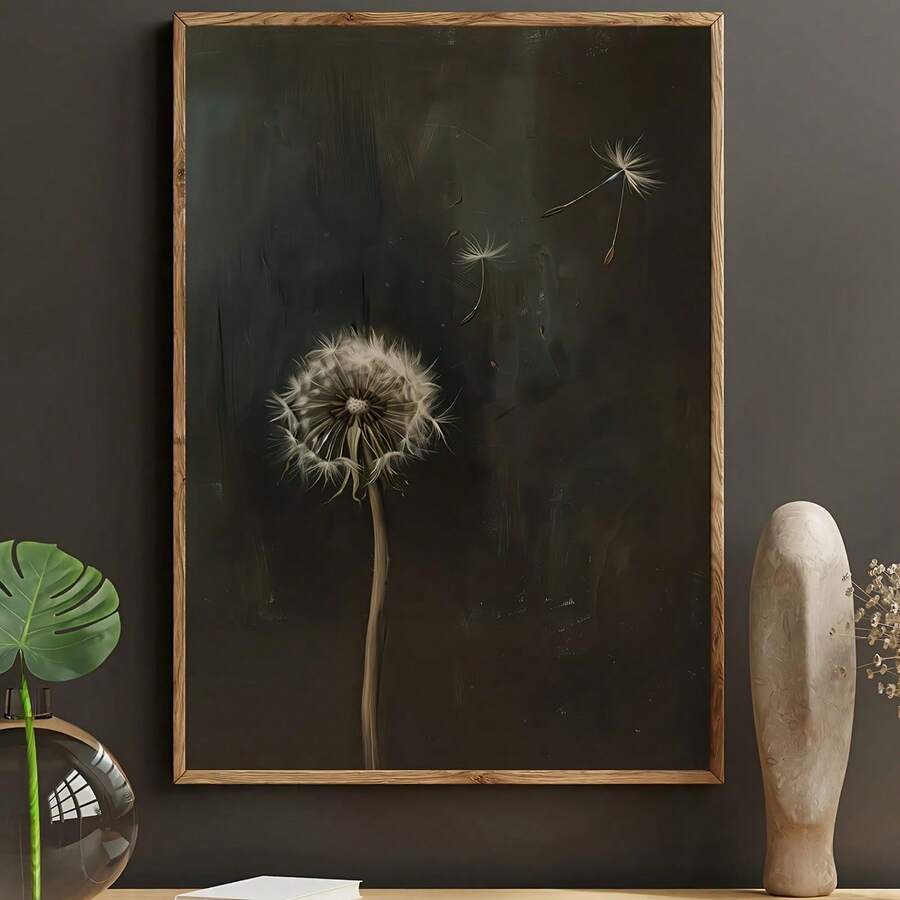 1 Pc Canvas Painting,Retro Dandelion Canvas Art Print - Waterproof Dark Floral Wall Decoration Poster, Suitable For Living Rooms, Bedrooms, Bathrooms, Offices, Kitchens And Corridors - Modern Classic Home Decoration, Bathroom Wall Decoration |   Minimalist Wall Art |   Canvas Wall Art , Wooden Framed Art,High Quality ,Thickness 2.25cm/1inch  Wall Art Prints Poster Direct Hanging Decor For Home Gifts,Living Room, Bathroom, Bedroom, Kitchen,Bar,Office