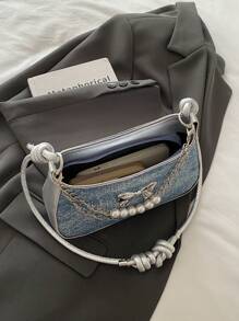 Bolso con hebilla decorativa y correa para el hombro con cadena, conjunto de bolso cruzado pequeño/mediano y billetera, bolso hobo de moda callejera adecuado para compras, citas, regalo para adolescentes, estudiantes universitarias, trabajo, negocio, ir y venir
