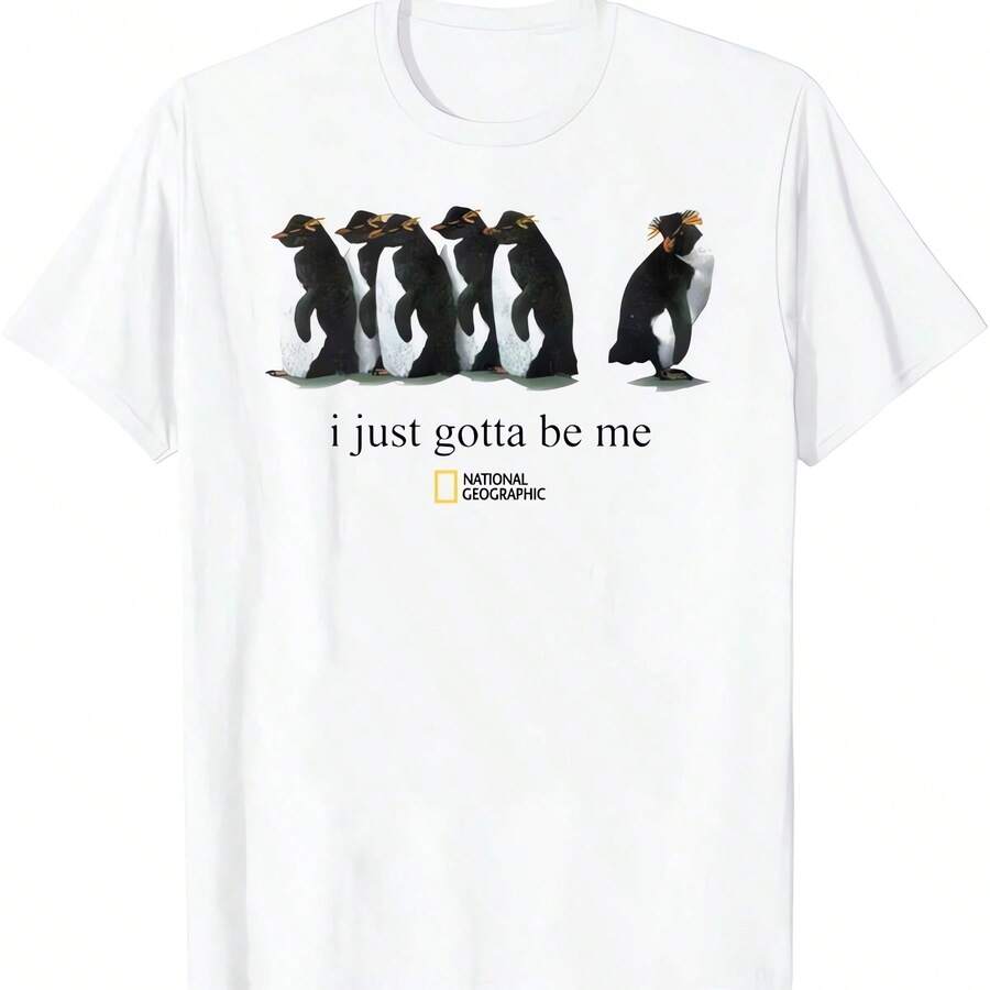 "I Just Gotta Be Me" Penguin Premium T-Shirt For Men Women Casual Streetwear Tops Original Design Camiseta Oversized White Graphic Printed Cotton Tee Clothing - 白色 - 查看 1