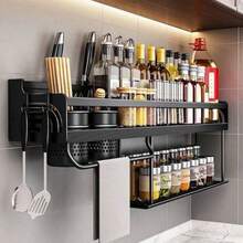 Prateleira de Parede para Cozinha Porta Tempero Condimentos - Preto - Visão 6
