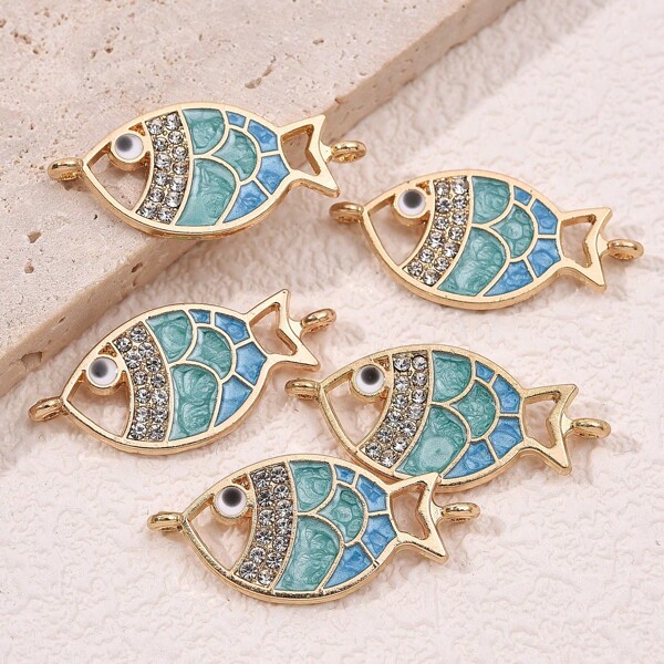 5pcs Fashion Style Hollow Metal Drip Oil Fish Connector Charm For Women DIY Jewelry Making Bracelet Necklace Making Accessories