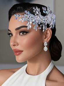 1 pezzo Fascia per capelli minimalista in finta cristallo, accessorio per capelli da donna, copricapo da sposa, adatto per banchetti, tea festa, matrimoni, fotografia, uso quotidiano, fasce per capelli invernali che riscaldano la testa - Argento - Visualizzare 3