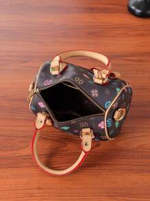 MKF Borsa a tracolla/tote mini Boston in colore bordeaux, borsa a spalla/a tracolla classica retrò con stampa 2025, regalo di Natale