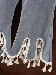 2pcs/Set Girls Cute Bear Embroidery Decor Camisole Top + Fashionable Tassel Flared Leg Pants, Stylish & Versatile Outfit