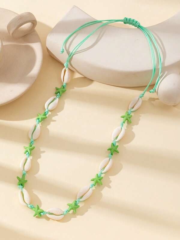 Handmade Natural Seashell, White Turquoise, Starfish Necklace, Fashionable & Versatile