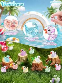 100pcs Mini Glittery Resin Duck Sculptures | Multicolor Handcrafted Garden Ornaments For DIY, Bonsai, Aquarium & Room Decor, Perfect Holiday Gift | Whimsical Duck Design, Glossy Resin Material, No Electricity Needed