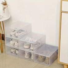6/12pcs Shoes Storage Box, High-End Collection For Sneakers, Sports Shoes, High Heels, Thick Transparent Lid, Simple Plastic Foldable Shoe Rack, High Quality Shoe Box