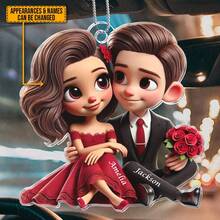 2 Styles - 1pc Customized Cartoon Couple Car Pendant, Personalized Acrylic Car Accessories, Unique Couple Gift, Anniversary Gift, Holiday/Occasion Gift (For Girlfriend/Wife) - As Shown - View 13