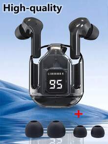 New Transparent Touch-Control TWS Wireless Earbuds With Low Latency, For Sports, Office, Gaming, USB-C Charging, 5.3 Half In-Ear Style, Super Long Lasting Battery - Black - View 2