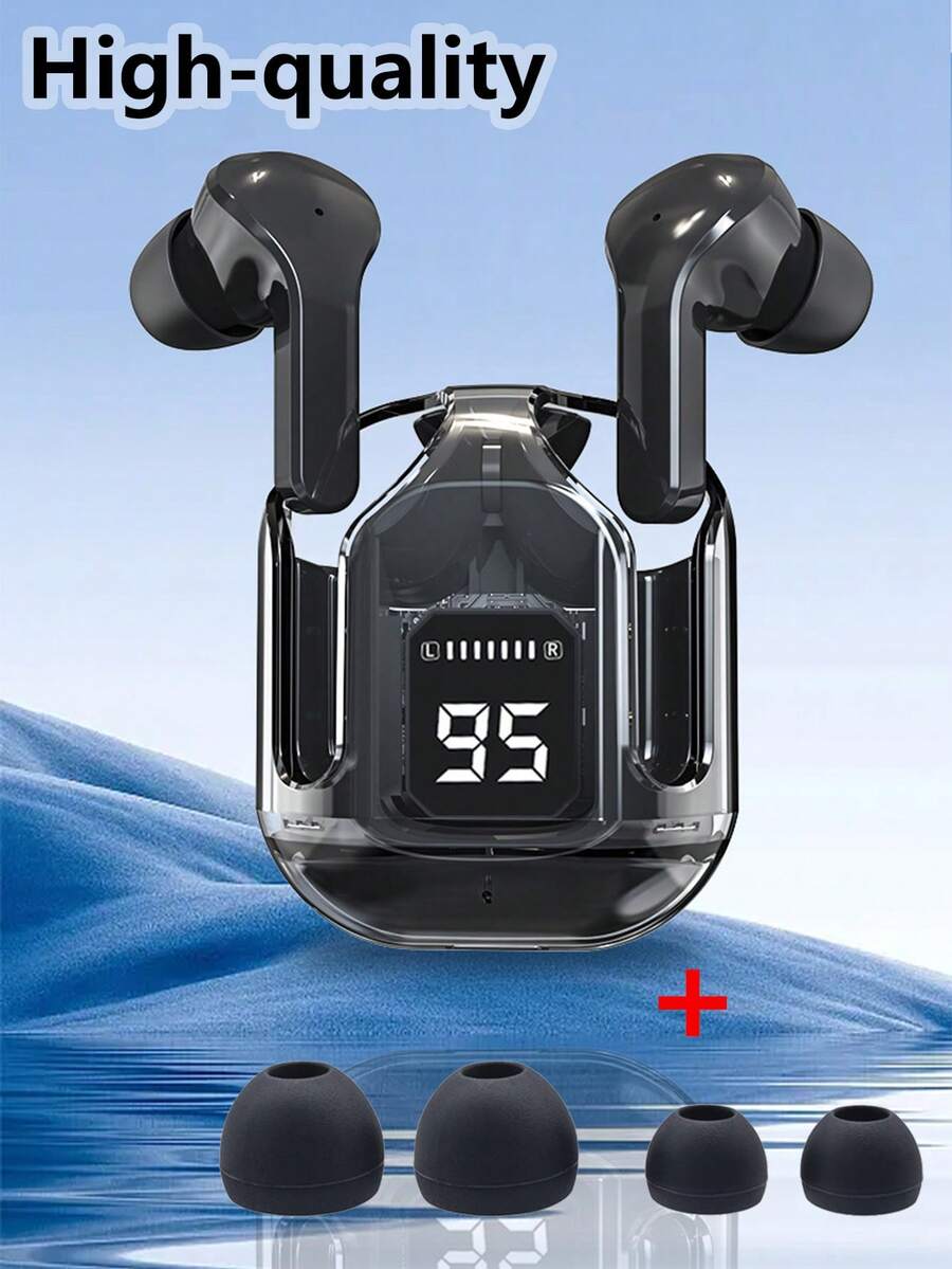 New Transparent Touch-Control TWS Wireless Earbuds With Low Latency, For Sports, Office, Gaming, USB-C Charging, 5.3 Half In-Ear Style, Super Long Lasting Battery