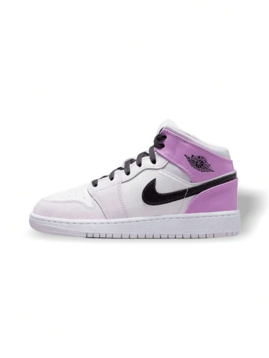 Jordan Air 1 男童运动鞋，高级混纺，浅葡萄紫、白色、紫红色、黑色，缓震气垫鞋底，加厚鞋领，经典设计，DQ8423-501 - 大麥葡萄 - 查看 1