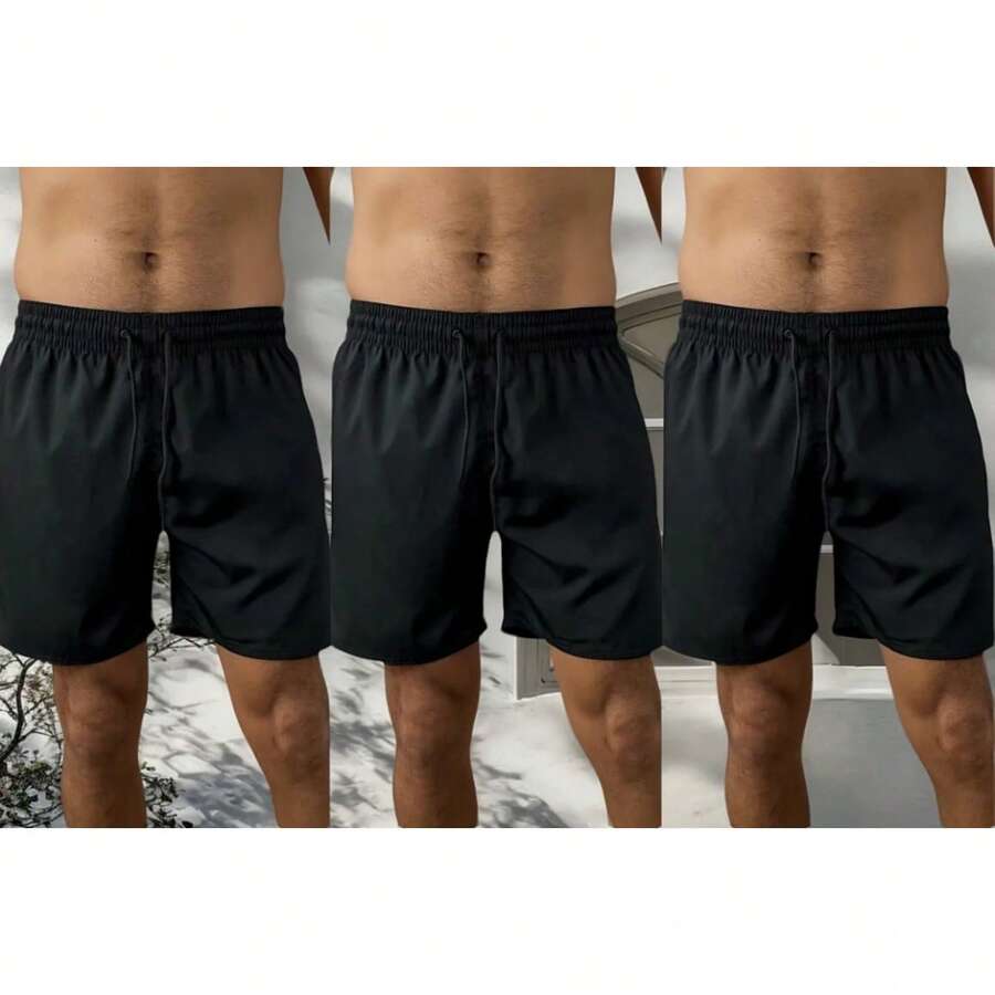 KL Mdas KIT 3 SHORTS Men's Microfiber With Elastane Beach Gym Sports Drying Football Comfort - kit-tudo preto - 查看 1