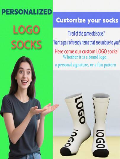 Chaussettes logo personnalisables - blanc avec lettrage noir, parfait pour les cadeaux d'entreprise, les événements promotionnels et la reconnaissance des employés. Chaussettes fantaisie | Chaussettes personnalisables | Chaussettes durables