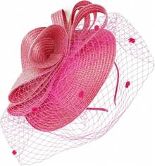 Derby Fascinators Women High Tea Party Hat Wedding Cocktail Flower Headware With Mesh And Feathers - Z-f0271-紫紅色 - 查看 4
