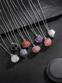 Colar com moldura de cristal prateado, moldura de cristal vazia, metal a granel, gaiola de pedra de aço inoxidável, corrente de pedra preciosa ajustável e intercambiável para fabricação de joias, colar faça você mesmo
