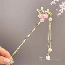 1pc Crystal Lotus Flower Hair Pin, Elegant Chinese Style Modern Simple Design Hair Accessory - Gold Pendant - View 9