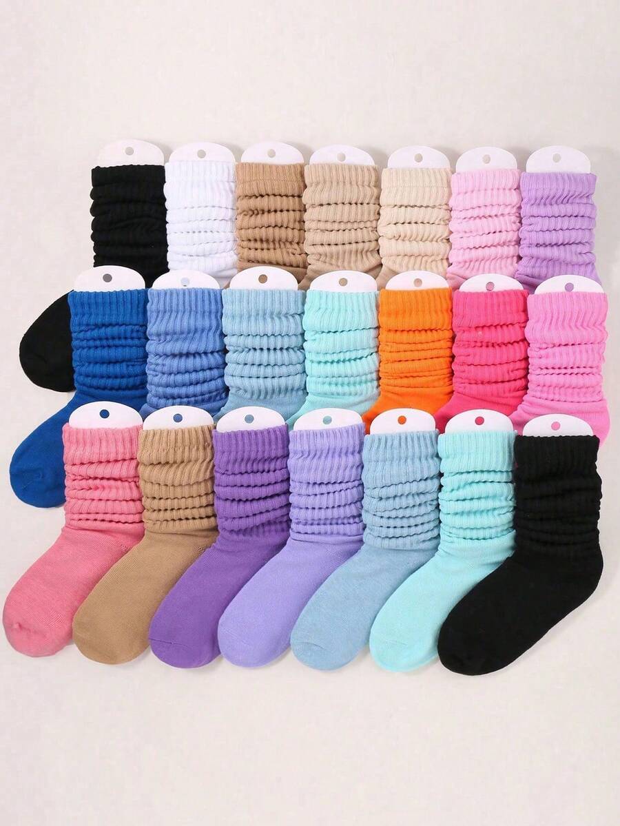 12/6/3/1 paire de couleurs aléatoires Chaussettes bouffantes pour tout-petits et bébés filles, Chaussettes longues d'équipe pour enfants, Chaussettes froissées pour la rentrée scolaire, Chaussettes hautes pour enfants, Chaussettes de bottes empilées douces et chaudes, Bas de Noël pour enfants - Multicolore - Voir 1