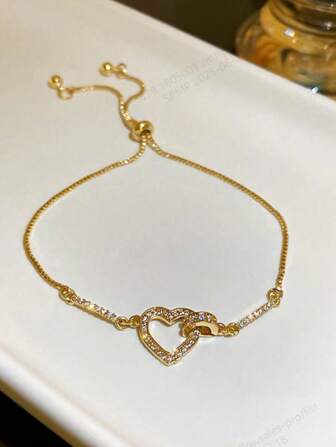 1 件可调节心形锆石手链，适合日常佩戴