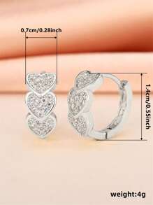 1 Par de lindos aretes de argolla con corazones de circonia cúbica para niñas, regalos para niñas para decoración diaria, joyería de fiesta y regalo de cumpleaños