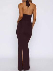 Meidaxexr 1 pièce Robe élégante à dos nu avec croisillons en tissu tricoté unicolore. Convient pour mariage, plage, soirée, anniversaire, gala formel, bal de promo, soirée célibataire, représentation sur scène, festival de musique, invités de mariage - Rouge foncé - Voir 7