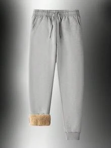 男士羊羔绒裤冬季男裤加厚运动裤户外长裤男士抓绒运动裤外穿保暖裤 - 灰色 - 查看 5