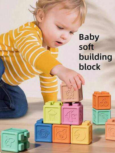 Cubes pour bébé, blocs pour tout-petits, jouets d'empilage et de construction pour bébés, 8/16/24 blocs éducatifs et doux - chiffres, formes, blocs pour bébé pour la baby shower, couleurs, animaux - One Two Squeeze - 6 mois et +, jouets d'empilage pour tout-petits 1-3 ans, couleur aléatoire