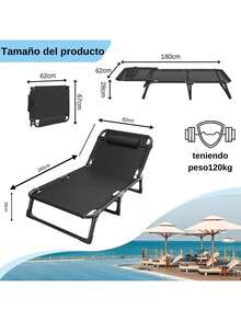 Cama plegable portátil para acampar(182 x 62 cm): catre ajustable multifuncional, apto para acampadas al aire libre y uso en interiores. Incluye antifaz y tapones para los oídos. - Negro - Ver 4