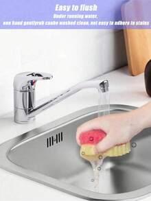 1套双层感温海绵，印有爱心和笑脸图案。强力去油，可爱又实用。双面感温厨房海绵，耐刮擦，适用于清洁餐具等。海绵架，适用于各种表面，适用于现代厨房水槽，可用于清洁餐具。厨房小工具（颜色和款式随机）