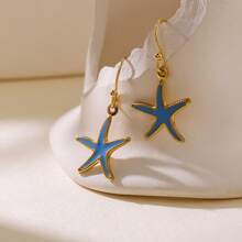 Collar y aretes con diseño de concha marina y estrella de mar, estilo de vacaciones en la playa de moda europea y americana para el verano
