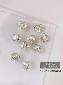 5Pcs/30Pcs/50Pcs Mixed Size Luxury Nail Rhinestone Decorations, New Sparkling Alloy Stacked Rhinestone, Crystal Oblique Heart & Square Nail Charms, Diy Nail Supplies Nails Nail Gems