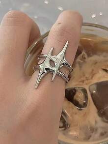 1pc Punk European American Hip-Hop Geometric Star Open Adjustable Ring For Men, Suitable For Party, Date, New Year, Valentine's Day Gift