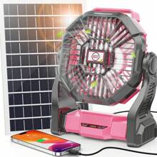 Solar Camping Fan, 20000mAh Rechargeable Portable Fan With 7W Solar Panel, Cooling Fan & Led Lantern For Bedroom,Camping,Travel,Hiking,Beach,Office,Trave Accessories Back To School
