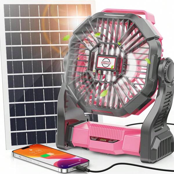 Solar Camping Fan, 20000mAh Rechargeable Portable Fan With 7W Solar Panel, Cooling Fan & Led Lantern For Bedroom,Camping,Travel,Hiking,Beach,Office,Trave Accessories Back To School