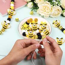 30 件可爱黄蜂硅胶印花珠，时尚黄色圆点设计，非常适合 DIY 手链配件和节日装饰、礼品、笔配件和手工装饰配件 - 彩色 - 查看 2