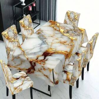 1/4/5/6/7/36 pezzi Set di coprisedia con stampa di motivo a marmo alla moda, adatti per decorazione moderna di casa, ristorante, hotel, feste, matrimoni, sale da pranzo, cucine. Coprisedia elastici, lavabili in lavatrice