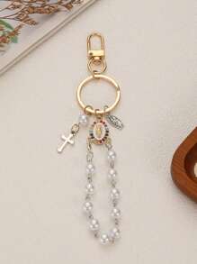 1 pezzo Portachiavi con ciondolo a croce con perle e strass della Vergine Maria, adatto per decorare borse o come regalo per insegnanti, famiglia e amici durante la stagione del ritorno a scuola, accessori per auto, stile gotico carino Y2K